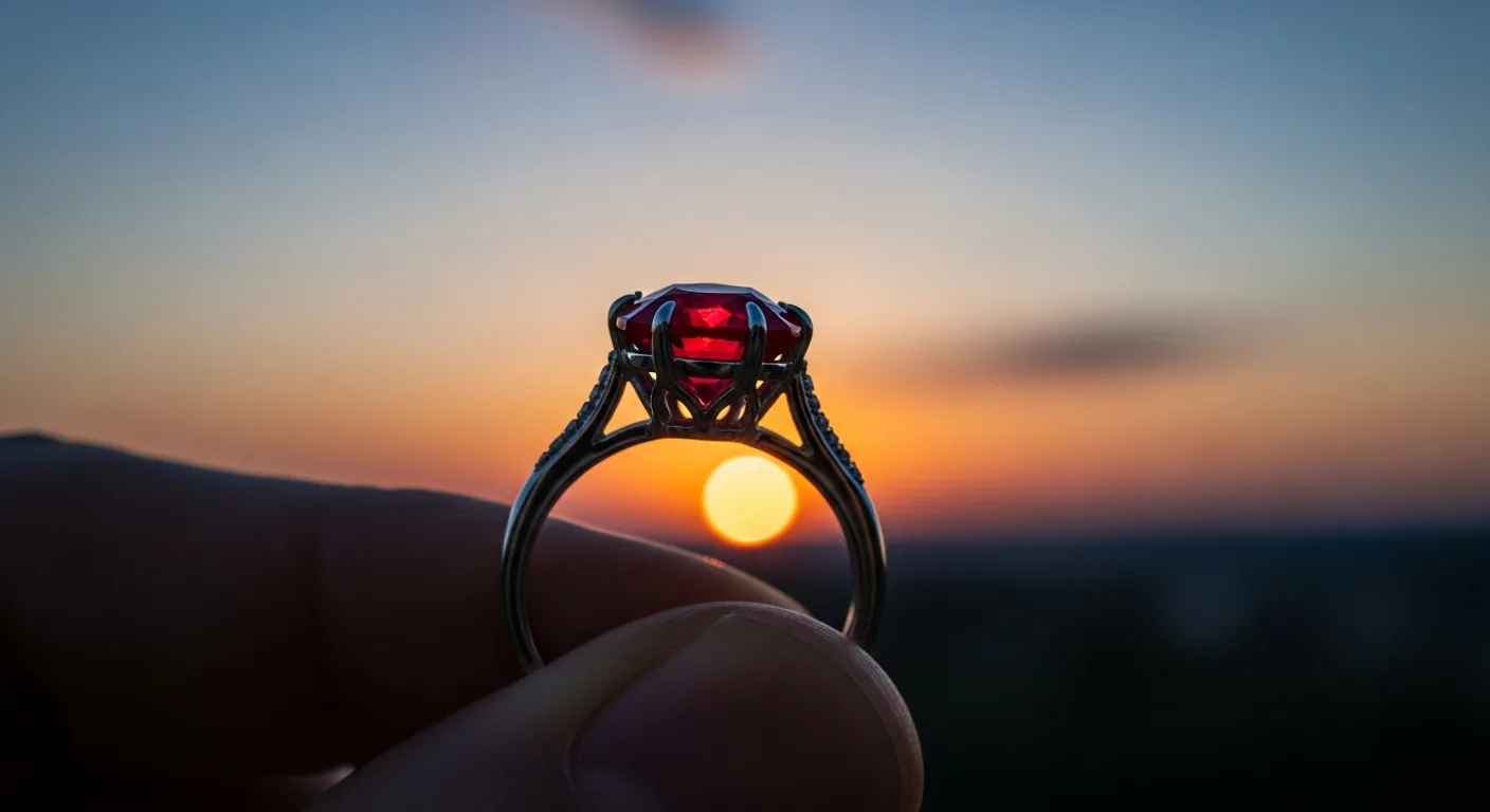 Bague en rubis sertie or, gros plan élégant